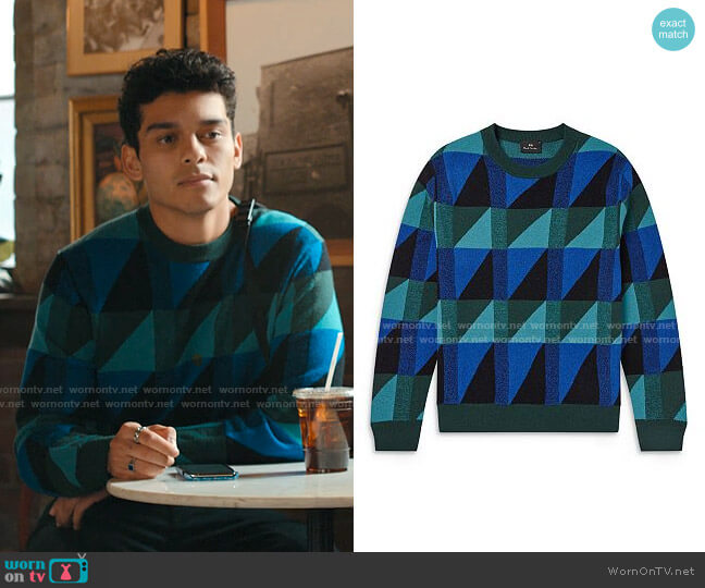 PS Paul Smith Geometric Regular Fit Sweater worn by Rahim (Anthony Keyvan) on Love Victor