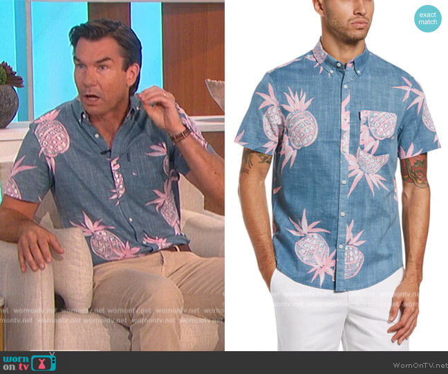 Pineapple Print Short Sleeve Button-Down Shirt by Penguin worn by Jerry O'Connell on The Talk