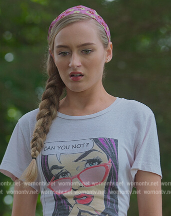 Philippa's white graphic tee on First Kill