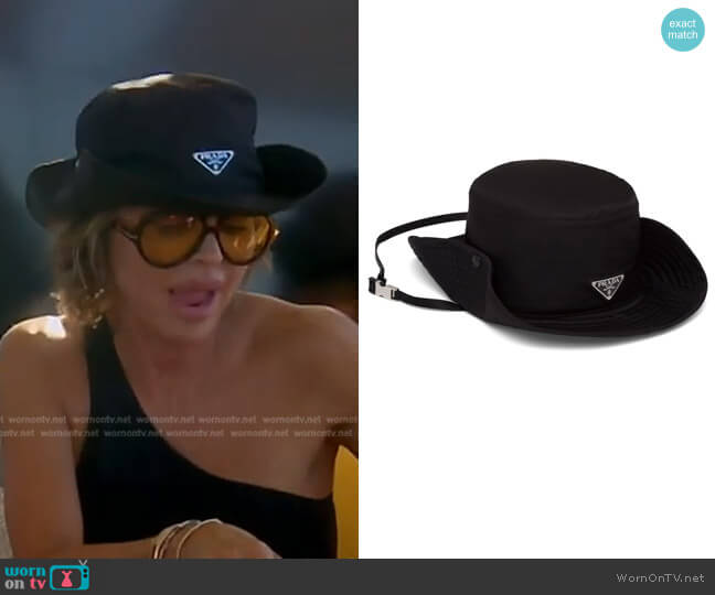 Re-Nylon Triangle Logo Black Hat by Prada worn by Lisa Rinna  on The Real Housewives of Beverly Hills