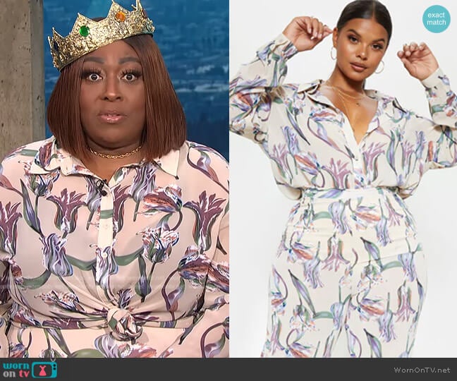 Plus Floral Oversized Shirt by Pretty Little Thing worn by Loni Love on E! News