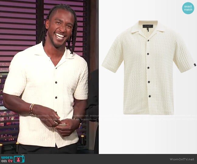 Avery Short-Sleeved Ribbed Organic-Cotton Shirt by Rag & Bone worn by Scott Evans  on Access Hollywood