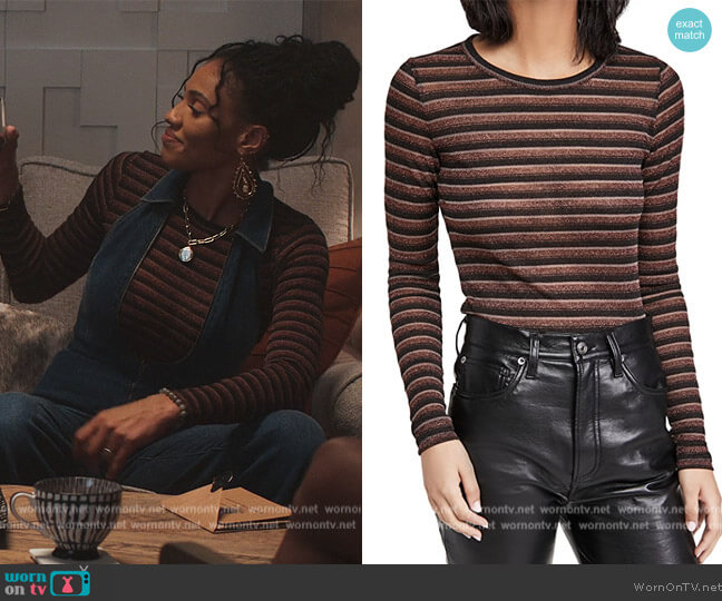 Striped Metallic Long Sleeve Tee by Rag and Bone worn by Talia (Aubin Wise) on First Kill