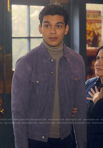 Rahim’s purple suede jacket on Love Victor