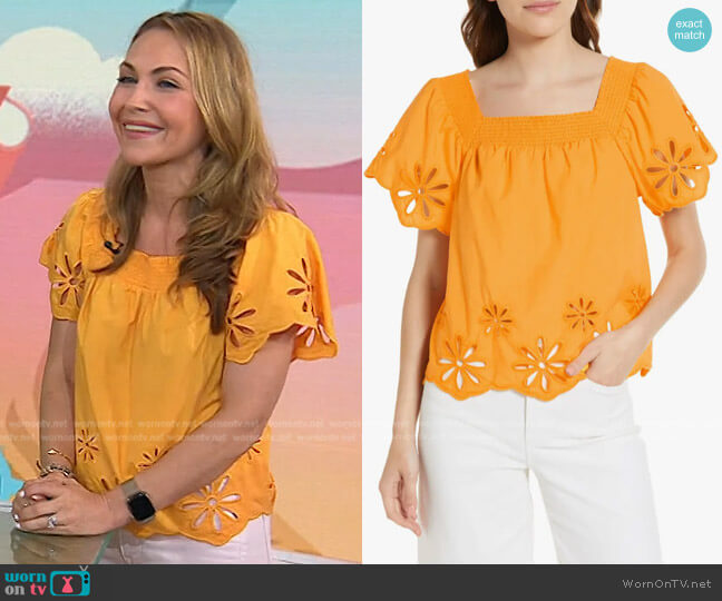 Sonora Eyelet Trim Organic Cotton Blend Blouse by Rails worn by Lori Bergamotto  on Today
