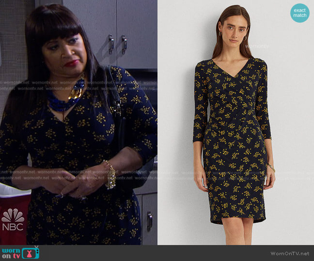 Floral Jersey Surplice Dress by Ralph Lauren worn by Paulina Price (Jackée Harry) on Days of our Lives