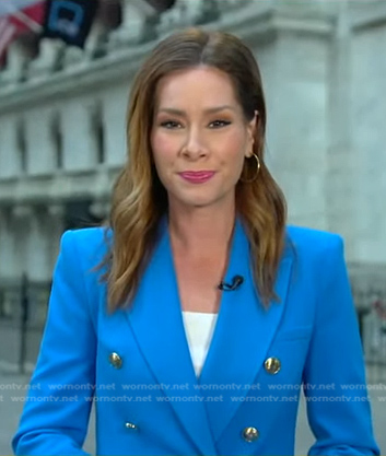 Rebecca’s blue double breasted blaer on Good Morning America