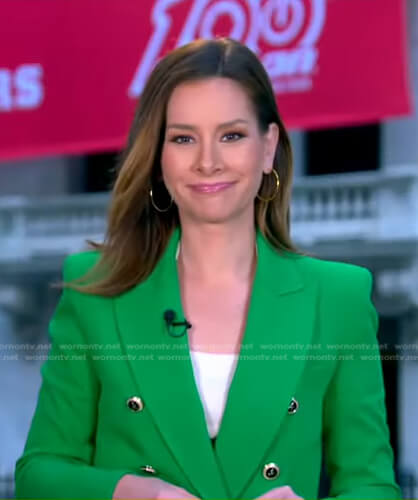 Rebecca’s green double breasted blazer on Good Morning America