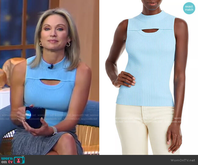 Cutout Rib Knit Sweater Tank by Rebecca Taylor worn by Amy Robach on Good Morning America