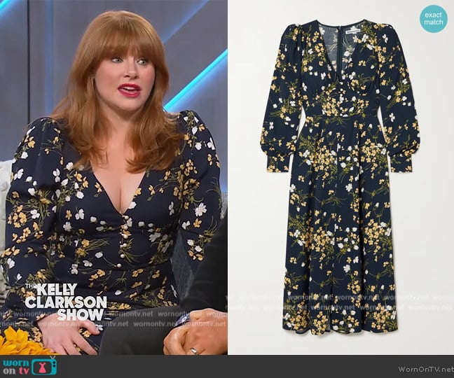 Everett floral-print crepe midi dress by Reformation Bryce Dallas Howard on The Kelly Clarkson Show