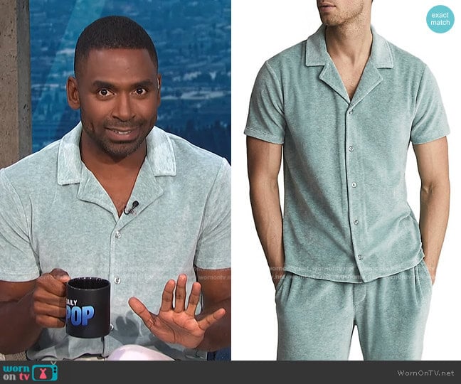 Johnson Velour Cuban Shirt by Reiss worn by Justin Sylvester on E! News