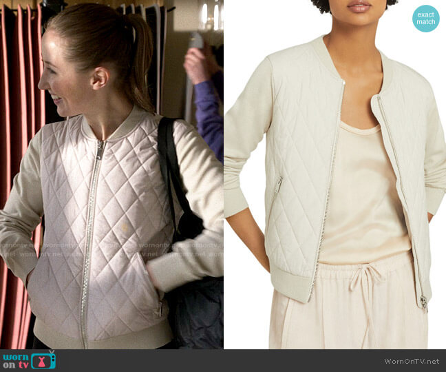 Reiss Ayla Quilted Knit Sleeve Bomber Jacket worn by Becky Green (Erin Doherty) on Chloe