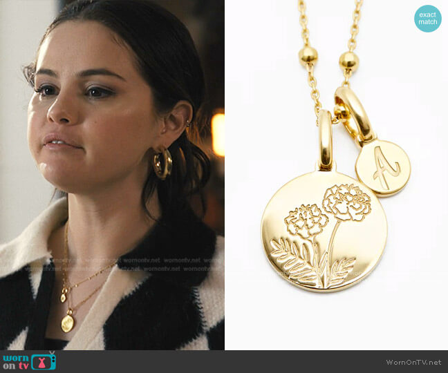 Marigold Initial Necklace - October Flower by Rellery worn by Mabel Mora (Selena Gomez) on Only Murders in the Building