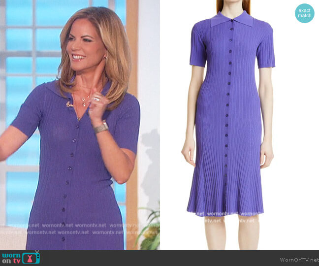 Ella Ribbed Button-Up Dress by Remain Birger Christensen worn by Natalie Morales on The Talk