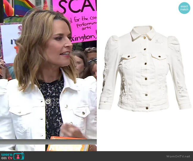 Ada Puff-Sleeve Denim Jacket by Retrofete worn by Savannah Guthrie on Today