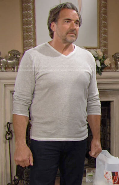 Ridge's grey v-neck sweater on The Bold and the Beautiful