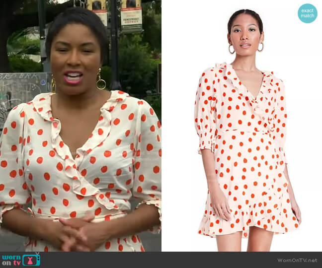 Polka Dot Puff Sleeve Ruffle Wrap Dress by Rixo for Target worn by Alicia Quarles on Good Morning America