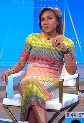 Robin’s multicolor striped ribbed knit dress on Good Morning America