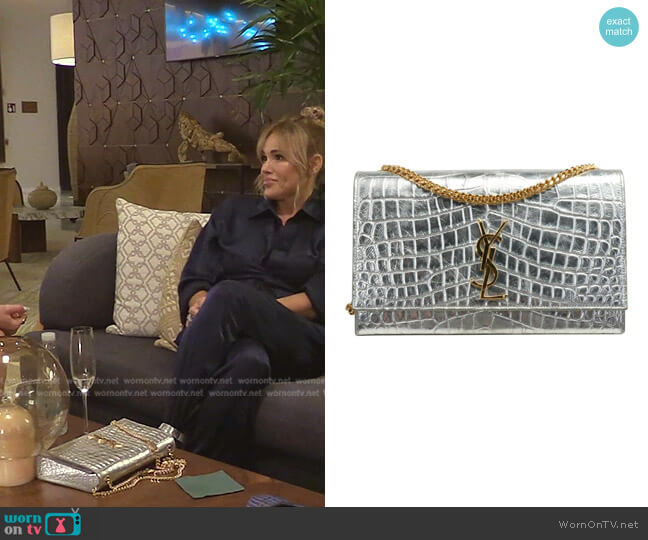 Kate Embossed Croc Shoulder Bag by Saint Laurent worn by Diana Jenkins  on The Real Housewives of Beverly Hills