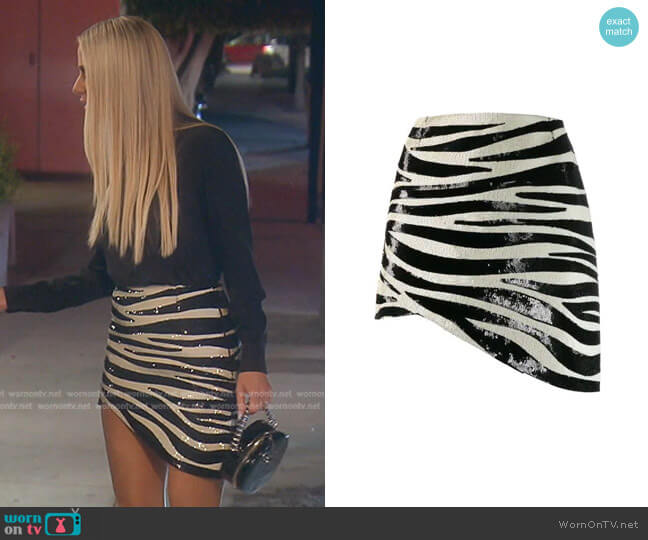 Zebra Stripe Sequin Mini Skirt by Saint Laurent worn by Dorit Kemsley on The Real Housewives of Beverly Hills