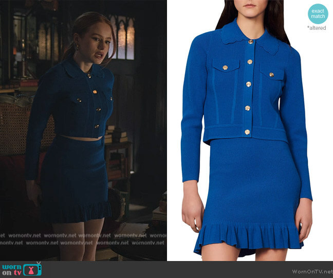 Paco Cardigan and Skirt by Sandro worn by Cheryl Blossom (Madelaine Petsch) on Riverdale