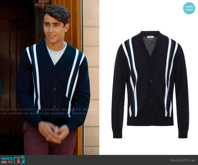 Sandro College Wool Striped Button Cardigan worn by Victor Salazar (Michael Cimino) on Love Victor
