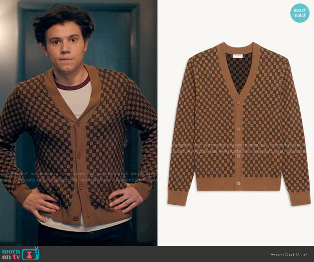 Sandro Jacquard Check Cardigan worn by Felix Weston (Anthony Turpel) on Love Victor