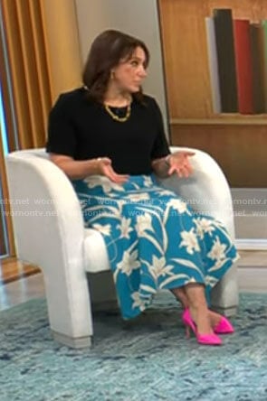 Sarah Gelman's teal floral midi skirt on CBS Mornings