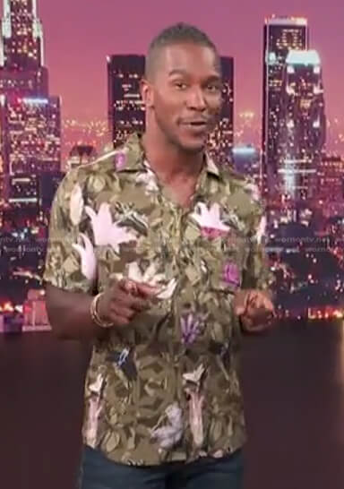 Scott’s green floral print shirt on Access Hollywood