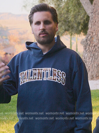 Scott's blue Talentless embroidered hoodie on The Kardashians