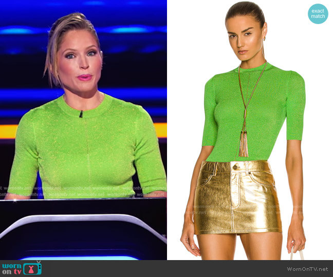 Short Sleeve Lurex Sweater by Saint Laurent worn by Sara Haines  on The Chase