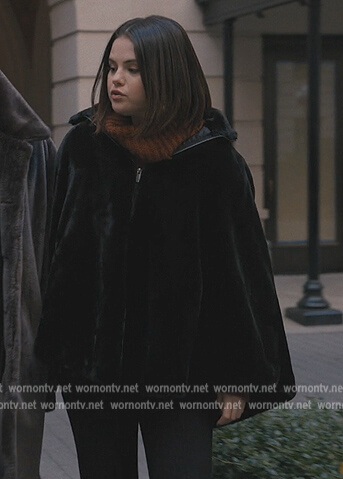 Mabel’s black fur poncho coat on Only Murders in the Building