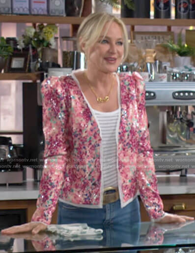 Sharon's pink sequin jacket on The Young and the Restless