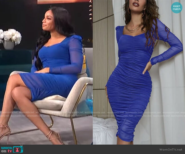 Contrast Mesh Sweetheart Bodycon Dress by Shein Sxy worn by Francesca Amiker on E! News Daily Pop