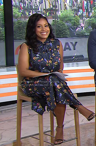 Sheinelle's navy floral sleeveless dress on Today