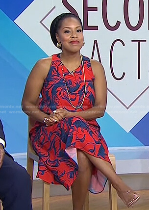 Sheinelle’s red and blue printed sleeveless dress on Today