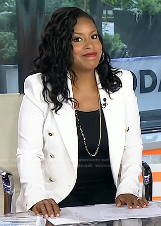 Sheinelle’s white double breasted blazer on Today