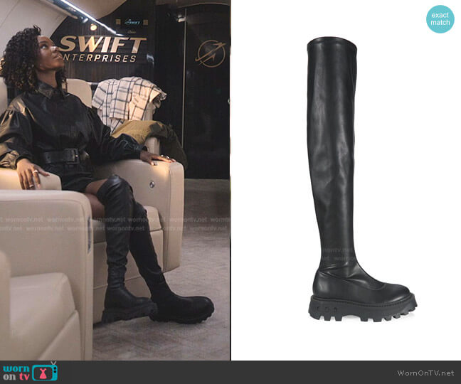 Scrambler Vegan Leather Tall Boots by Simon Miller worn by Zenzi Fullington (Ashleigh Murray) on Tom Swift