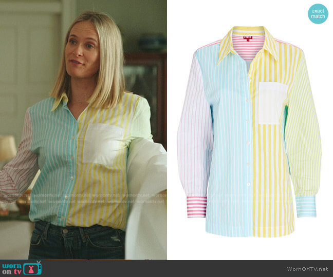 Martha Mixed Striped Button-Down Shirt by Staud worn by Susannah Fisher (Rachel Blanchard) on The Summer I Turned Pretty