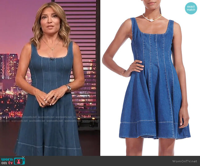 Wells Denim Skater Dress by Staud worn by Kit Hoover  on Access Hollywood