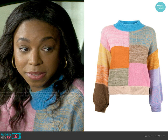 Stine Goya Adonis Colorblock Sweater worn by Livia Fulton (Pippa Bennett-Warner) on Chloe