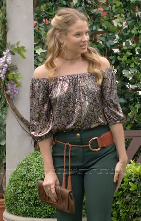 Summer’s metallic off-shoulder top on The Young and the Restless