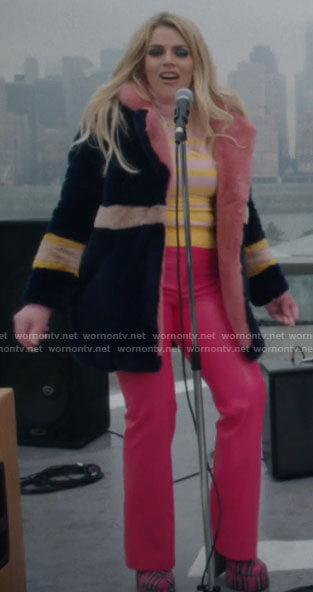 Summer's navy and pink fur coat on Girls5eva