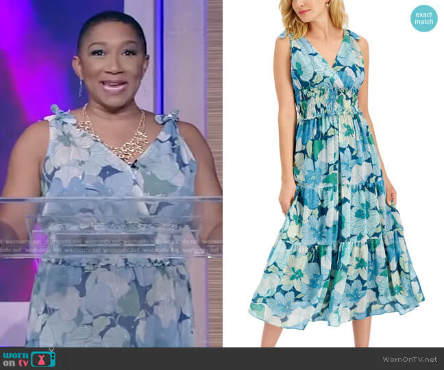 Printed Tiered Midi A-Line Dress by Taylor worn by Deja Vu on Live with Kelly and Ryan