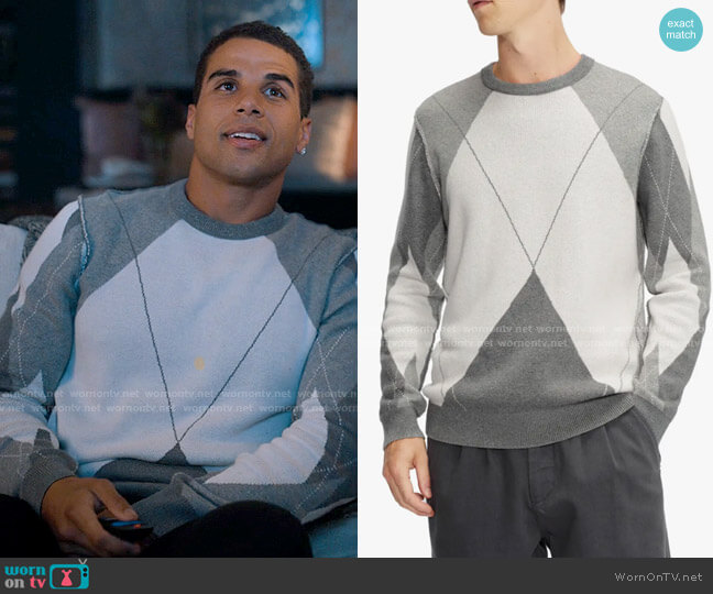Ted Baker Avebury Argyle Crewneck Sweater worn by Andrew Spencer (Mason Gooding) on Love Victor