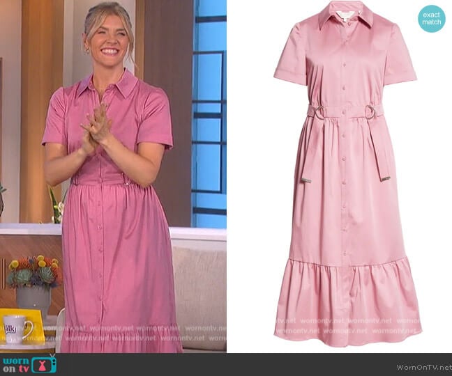 Ruffle Hem Stretch Cotton Shirtdress by Ted Baker worn by Amanda Kloots on The Talk