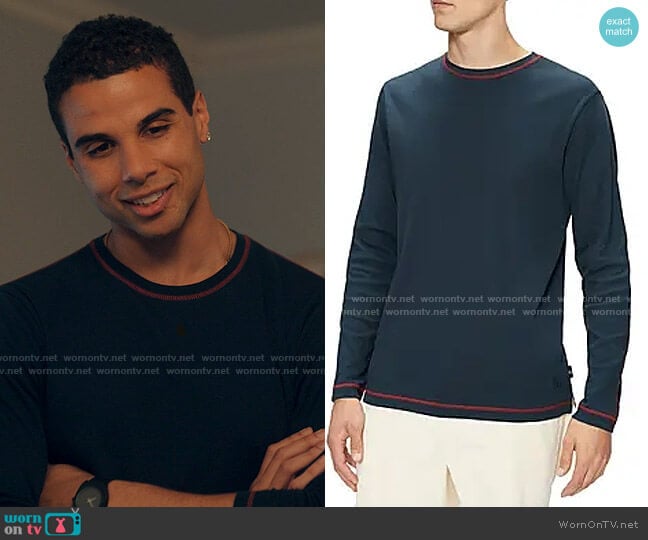 Ted Baker Long Sleeve Contrast Stitch Tee worn by Andrew Spencer (Mason Gooding) on Love Victor