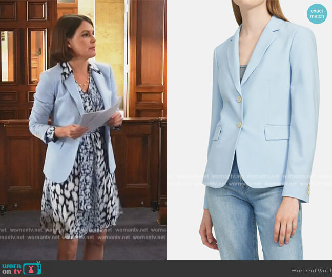 Tailored Blazer in Sky by Theory worn by Maggie Palmer (Suzanne Cryer) on All Rise