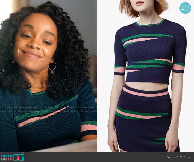 Topshop Eraser Stripe Crop Top worn by Mia Brooks (Rachel Hilson) on Love Victor