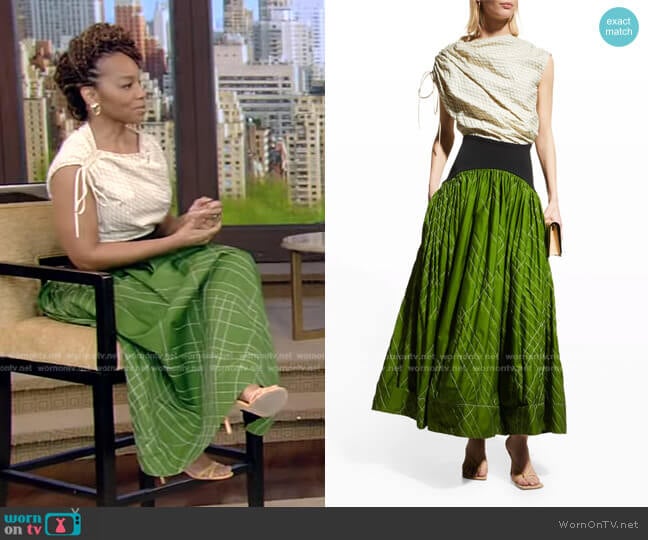 Diamond Topstitch Dress by Tory Burch worn by Anika Noni Rose on Live with Kelly and Ryan